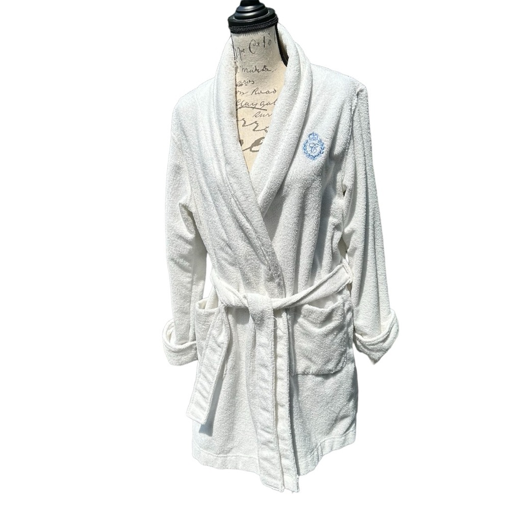 Chaps Women's Short Shawl-Collar Robe White Terry Cloth size S/M
